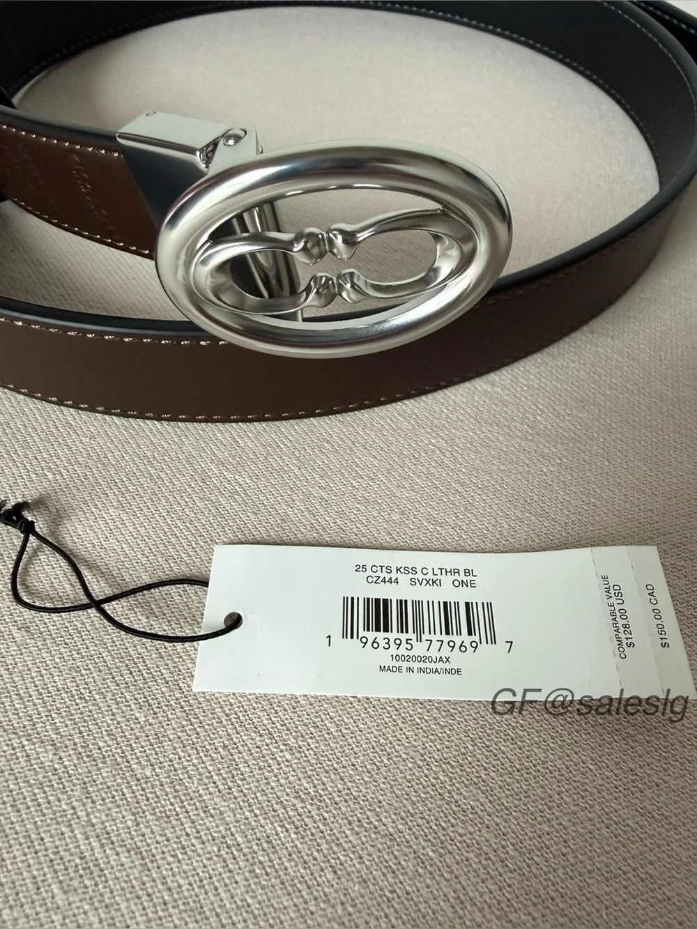 NWT Coach Refined Calf Leather Reversible Belt Silver/Black/Maple 25mm